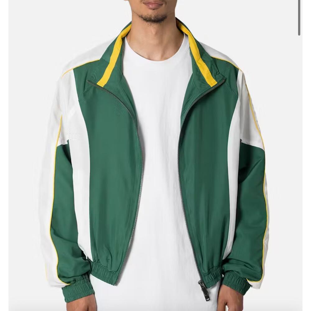 MNML Mens Windbreaker Athletic Light Jacket Box Fit Green & White Size Small